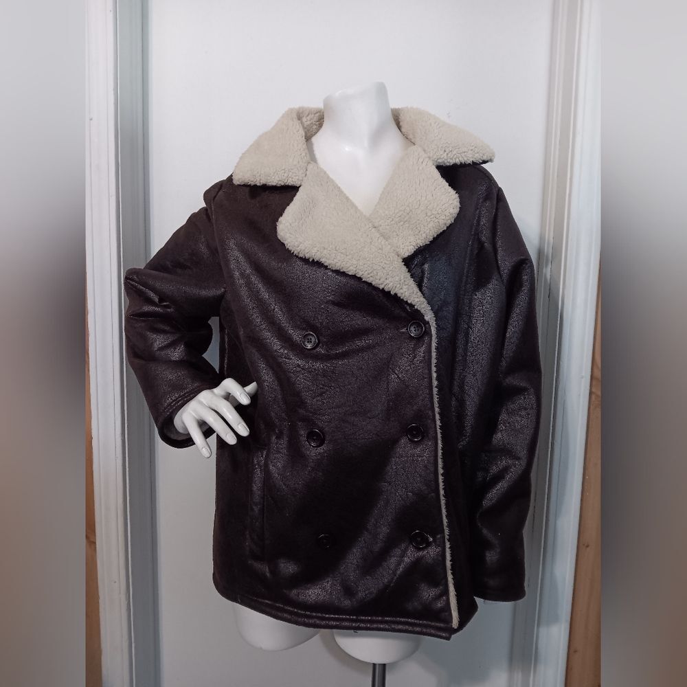 Ralph Lauren Shearling Lined Brown Leather Jacket Size 2X